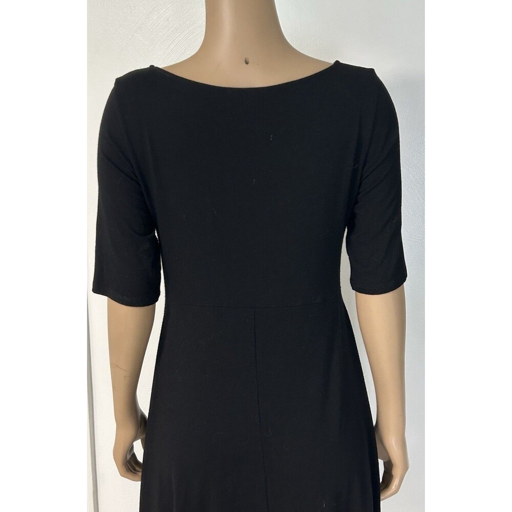 Eileen Fisher Black Dress Midi Jersey Knit Handkerchief Hem Half Sleeves Small - Picture 5 of 6